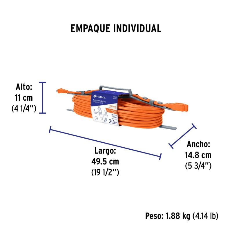 Extensión eléctrica de uso rudo 20 m 2x16 AWG