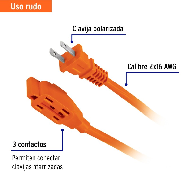 Extensión eléctrica de uso rudo 20 m 2x16 AWG