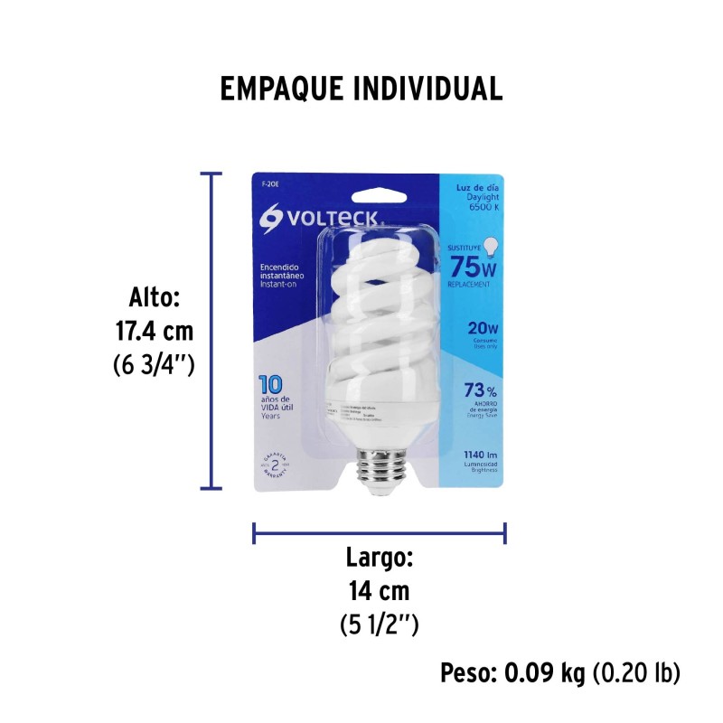 Lámpara espiral T4 20 W luz de día en blíster