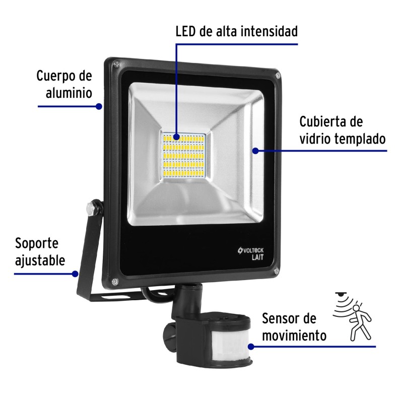 Reflector LED para exteriores 30W 6500K con sensor
