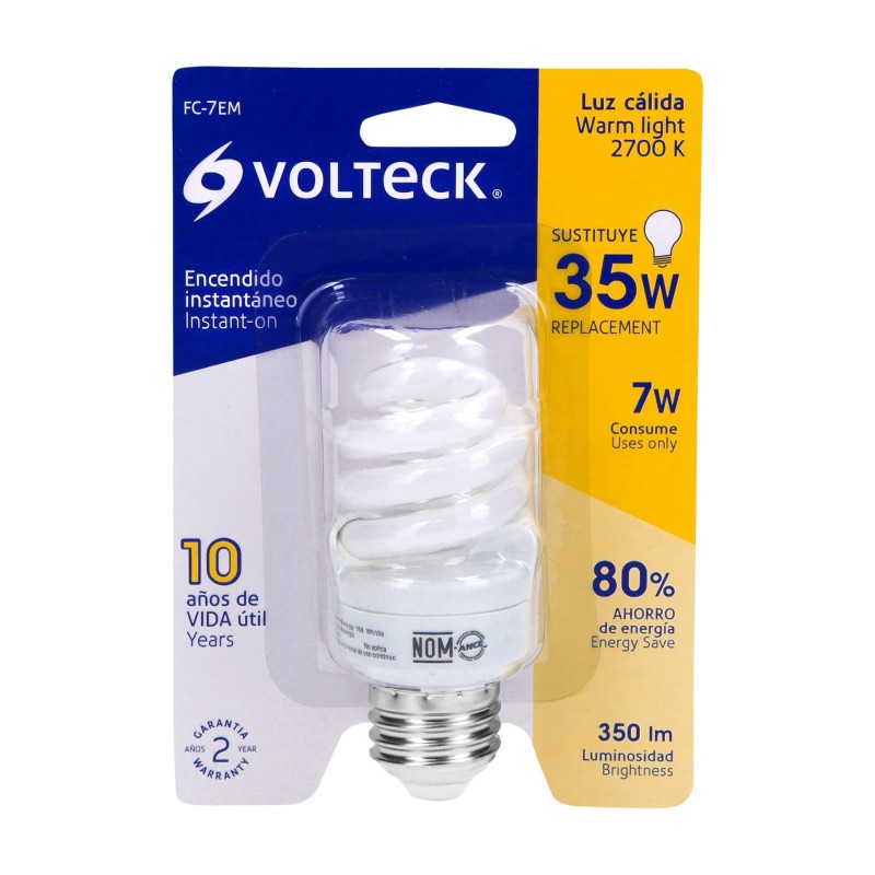 Lámpara espiral mini T2 7 W luz cálida en blíster