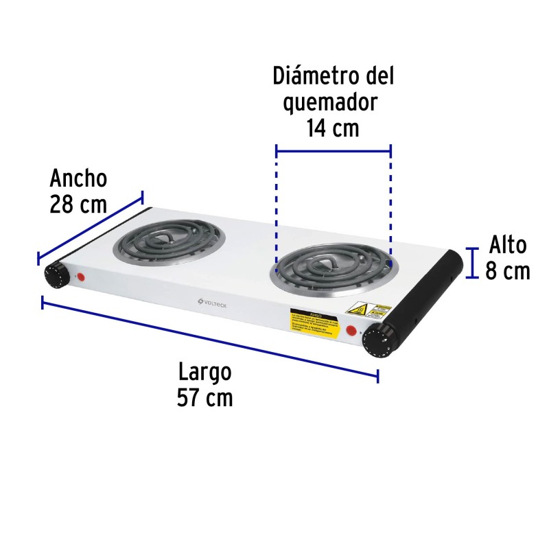 Parrilla eléctrica 2 quemadores en espiral, blanca