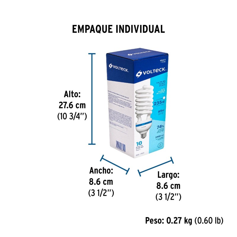 Lámpara espiral T5 65 W alta potencia luz de día, caja