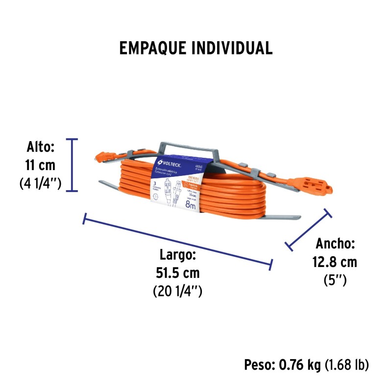 Extensión eléctrica de uso rudo 8 m 2x16 AWG