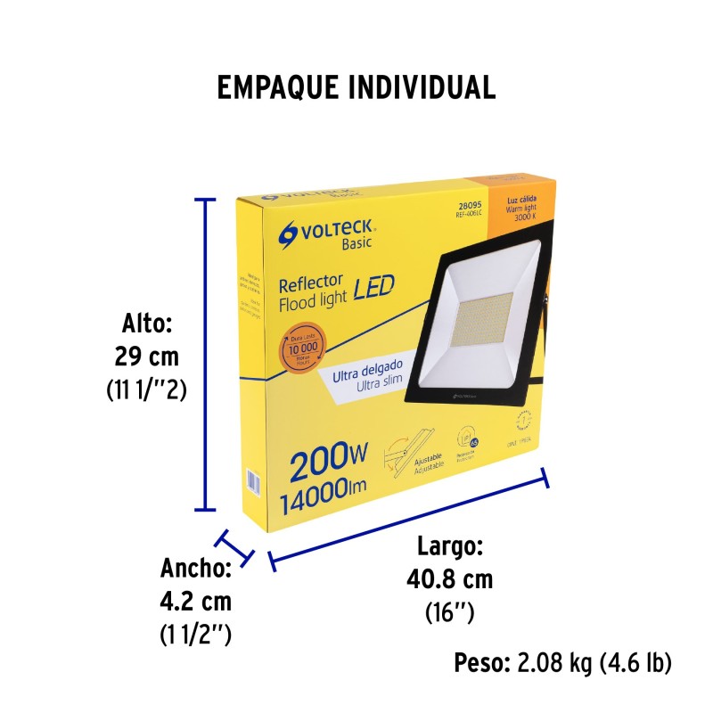 Reflector LED para exteriores 200W 3000K, VOLTECK BASIC