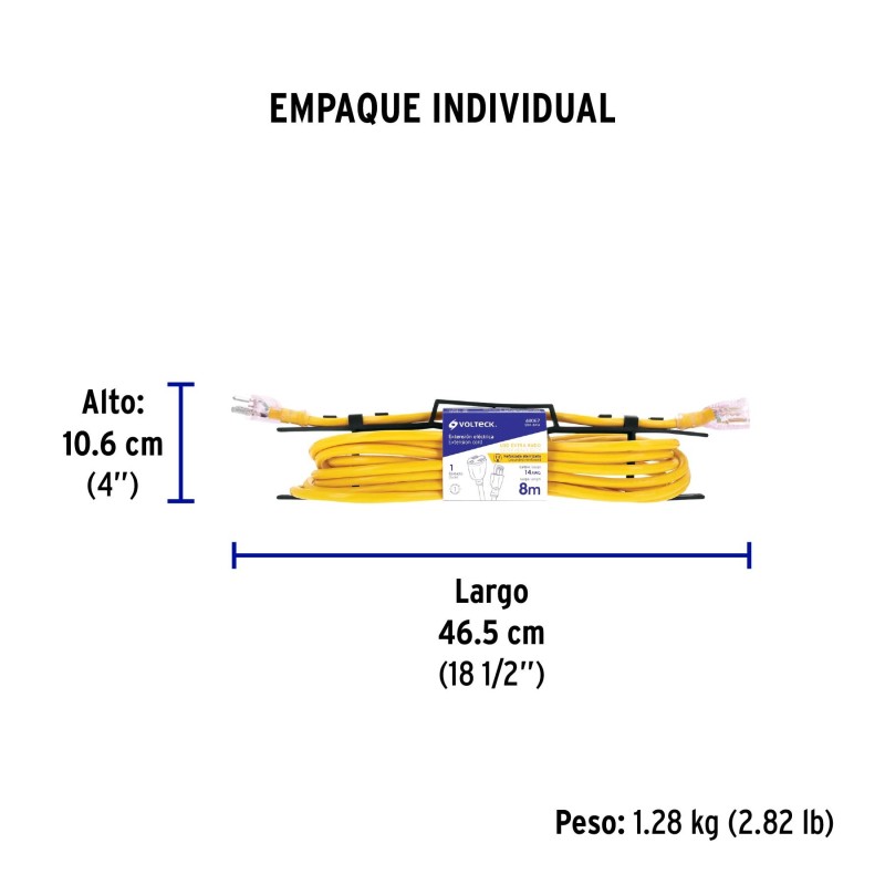 Extensión reforzada aterrizada 8 m 3x14 AWG