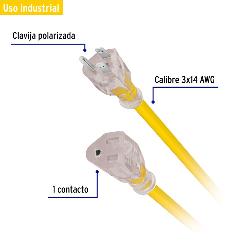 Extensión reforzada aterrizada 8 m 3x14 AWG