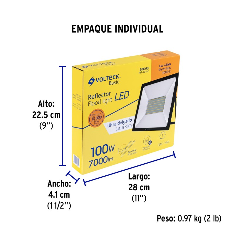 Reflector LED para exteriores 100W 3000K, VOLTECK BASIC