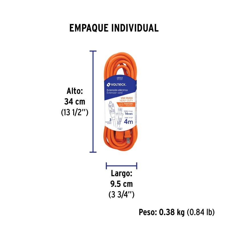 Extensión eléctrica de uso rudo 4 m 2x16 AWG
