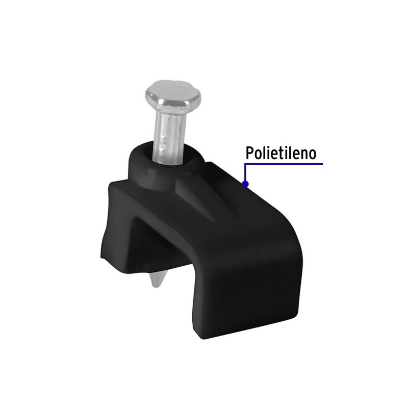 Bolsa con 20 grapas negras de 9.5 mm para cable plano