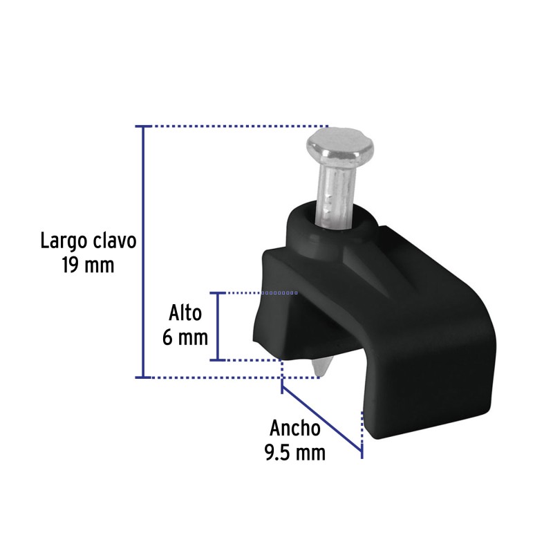 Bolsa con 20 grapas negras de 9.5 mm para cable plano