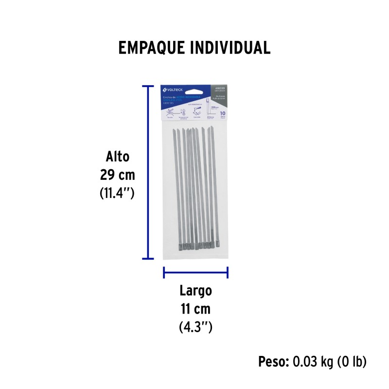Bolsa con 10 cinchos de 20 cm,acero inoxidable,99 lb