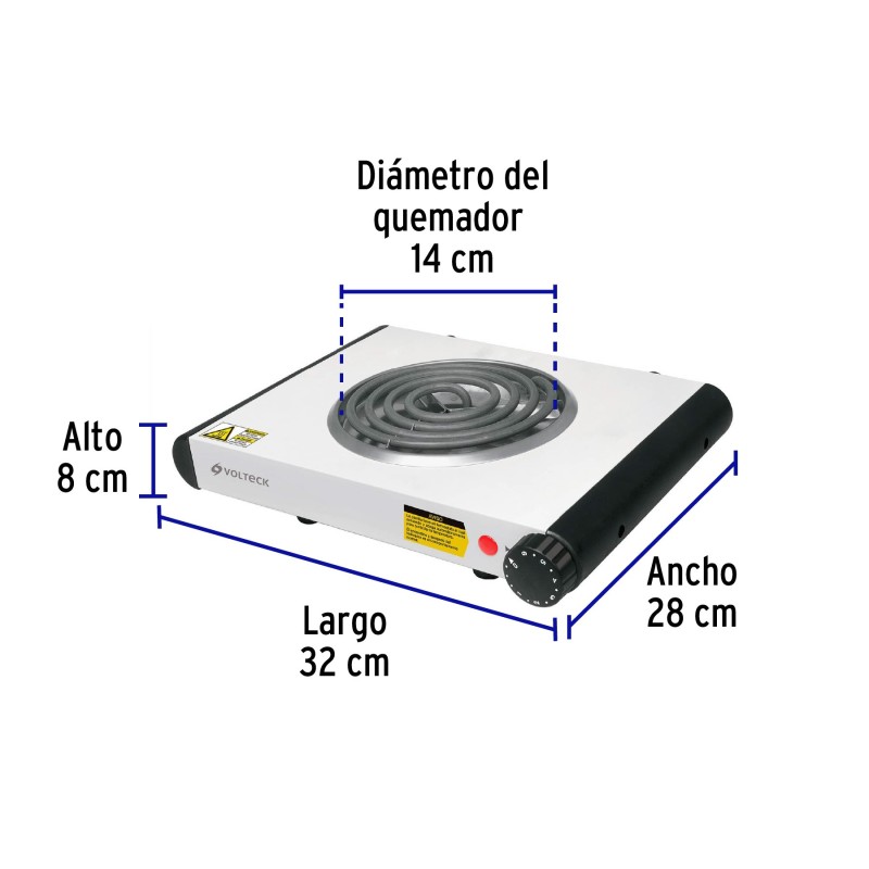 Parrilla eléctrica 1 quemador en espiral, blanca