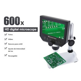 Microscopio Digital 600x 3.6MP Portátil Con 4.3" HD