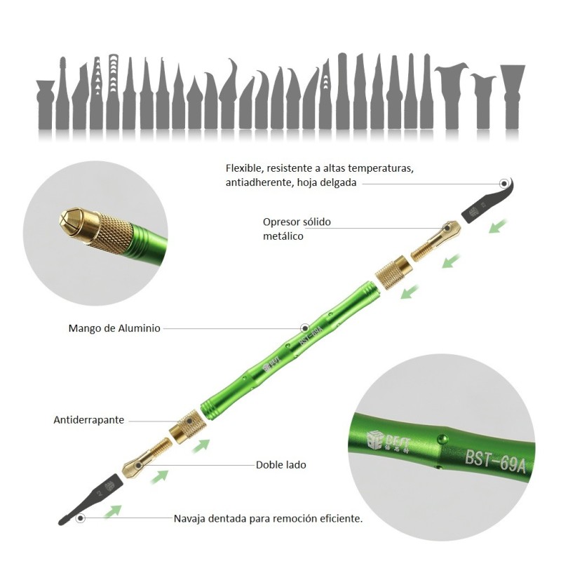 Bisturí doble con 27 hojas para SMT y levantar BGA