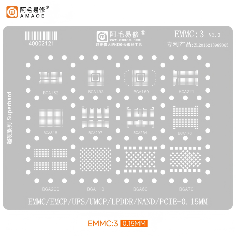 Esténcil para EMMC, EMCP, UFS, UMCP, LPDDR, NAND, PCIE