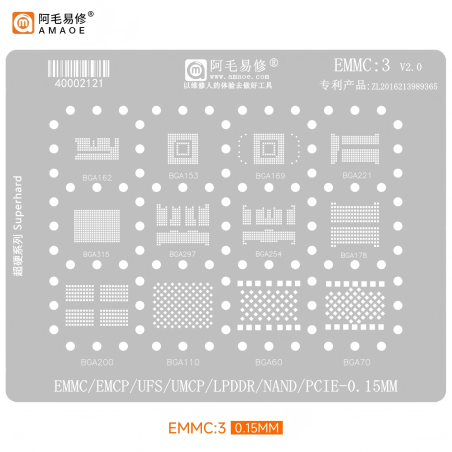Esténcil para EMMC, EMCP, UFS, UMCP, LPDDR, NAND, PCIE