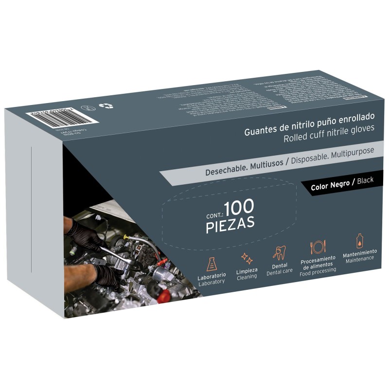 Caja de 100 Guantes de nitrilo desechables, negro, mediano