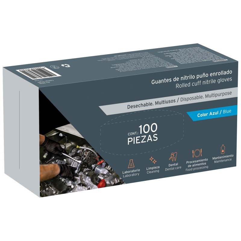 Caja de 100 Guantes de nitrilo, desechable, azul, grande.