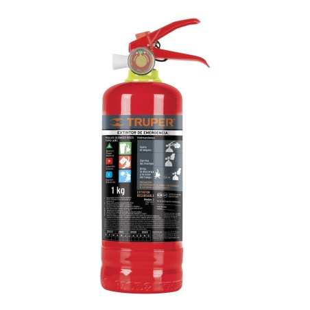 Extintor recargable portátil 1 kg, polvo tipo ABC