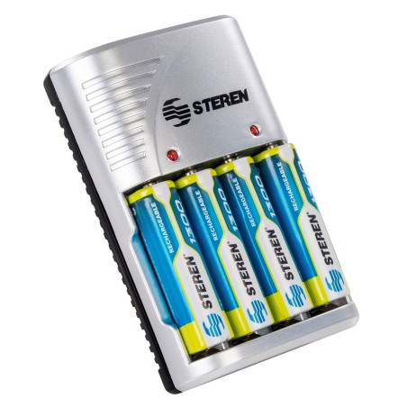 Cargador de pilas "AA, AAA y 9V". Incluye 4 pilas AA