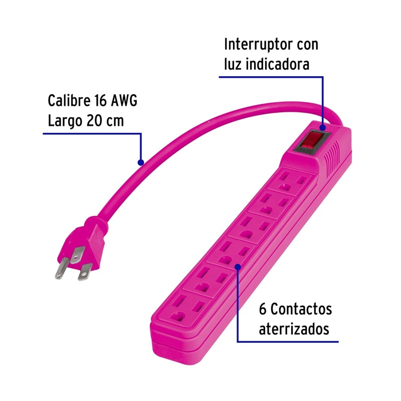 Multicontacto 16 AWG doméstico 6 entradas