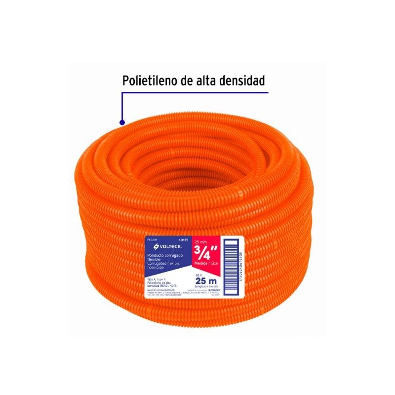 Metro de poliducto 3/4" corrugado flex