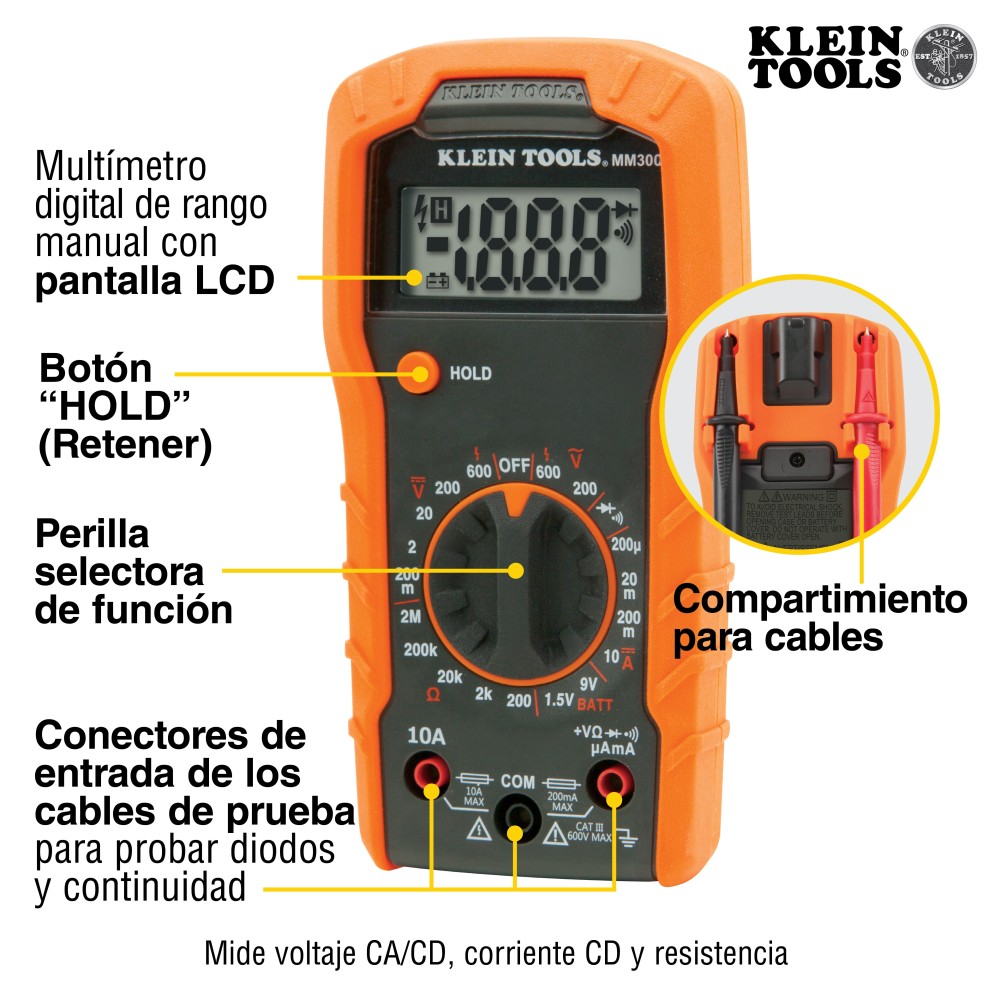 Multimetro digital selección manual de rango klein tools