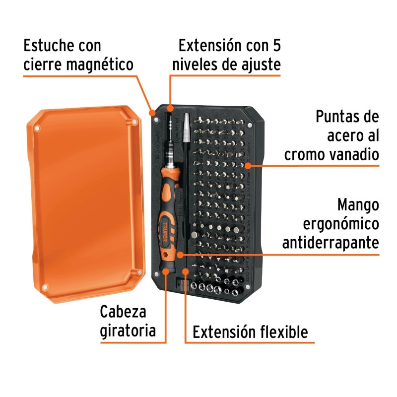 Kit de desarmador con 106 puntas intercambiables