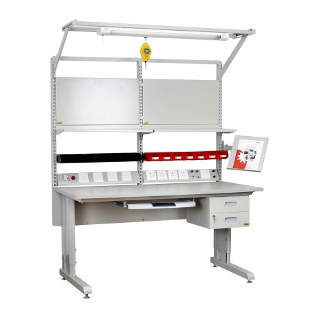 Mesa de trabajo ESD con estante superior y altura ajustable