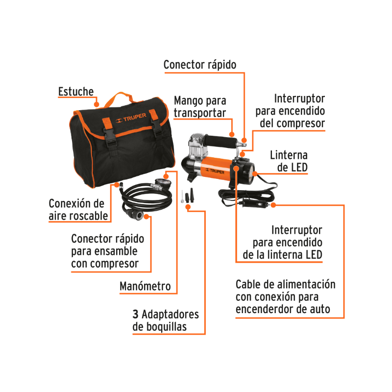 Compresor de Aire Portátil con Linterna de Led