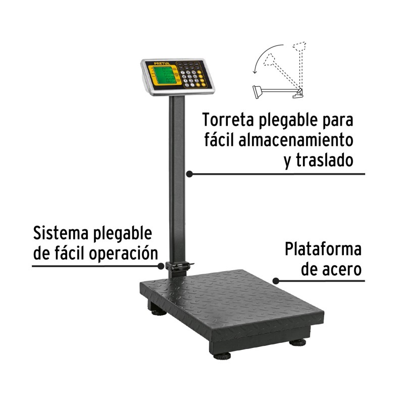 Báscula electrónica de plataforma, plegable, 200 kg. Pretul