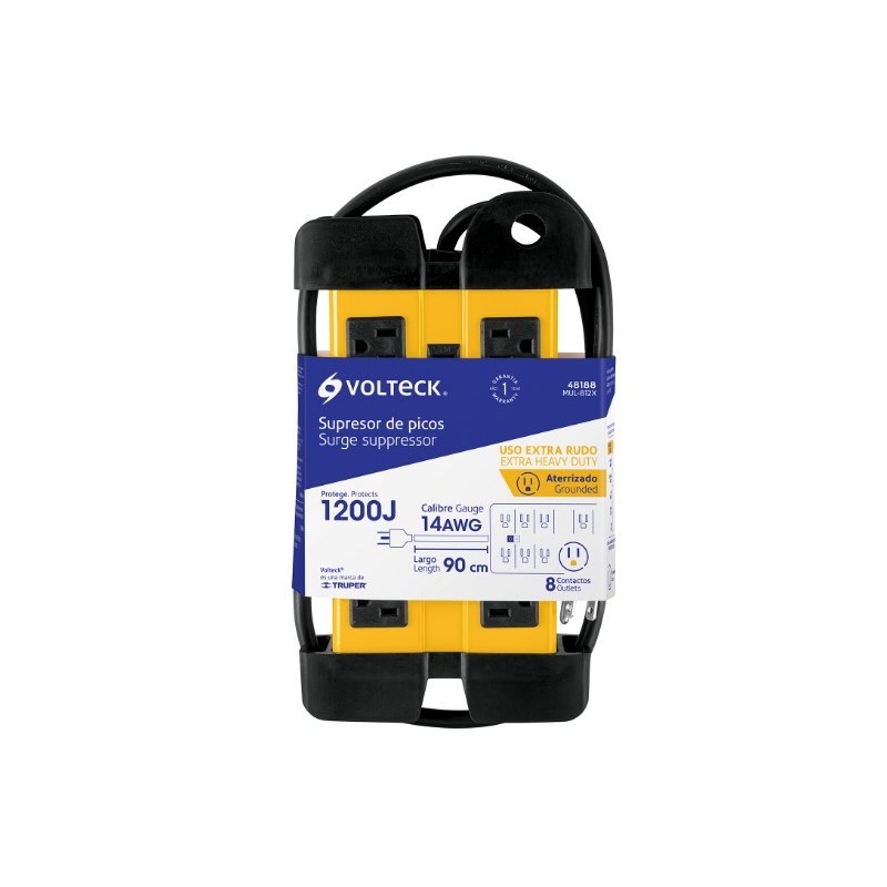 Multicontacto 14 AWG industrial supresor de picos 8 entradas.