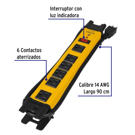 Multicontacto industrial supresor de picos 6 entradas.