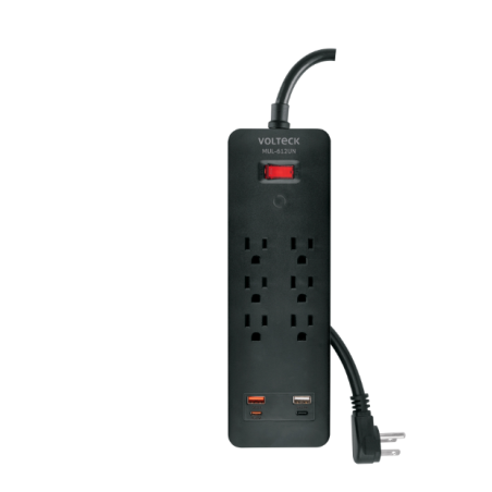 Multicontacto 6 entradas, 2 USB A + 2 USB C, negro, VOLTECK