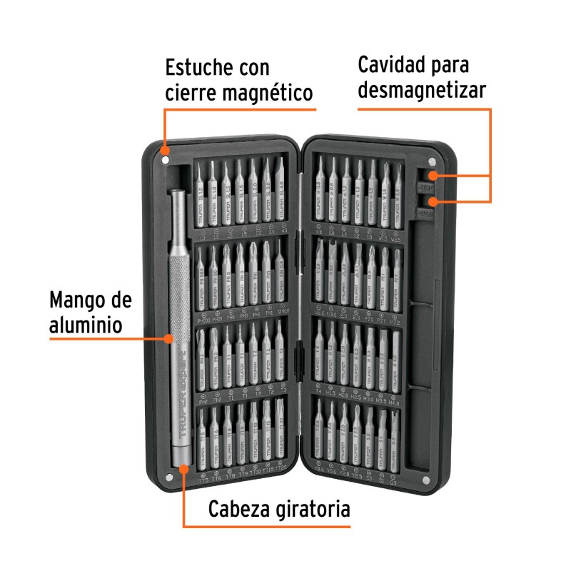 Desarmador de precisión con 56 puntas intercambiables