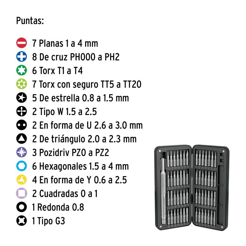 Desarmador de precisión con 56 puntas intercambiables