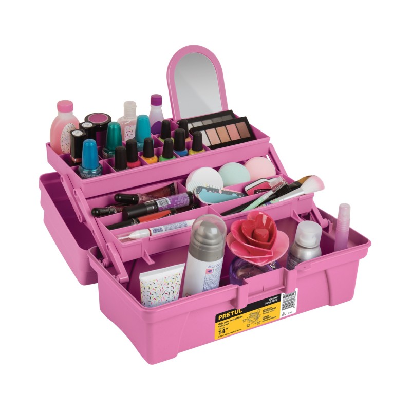 Caja de 14" rosa con compartimentos expandibles