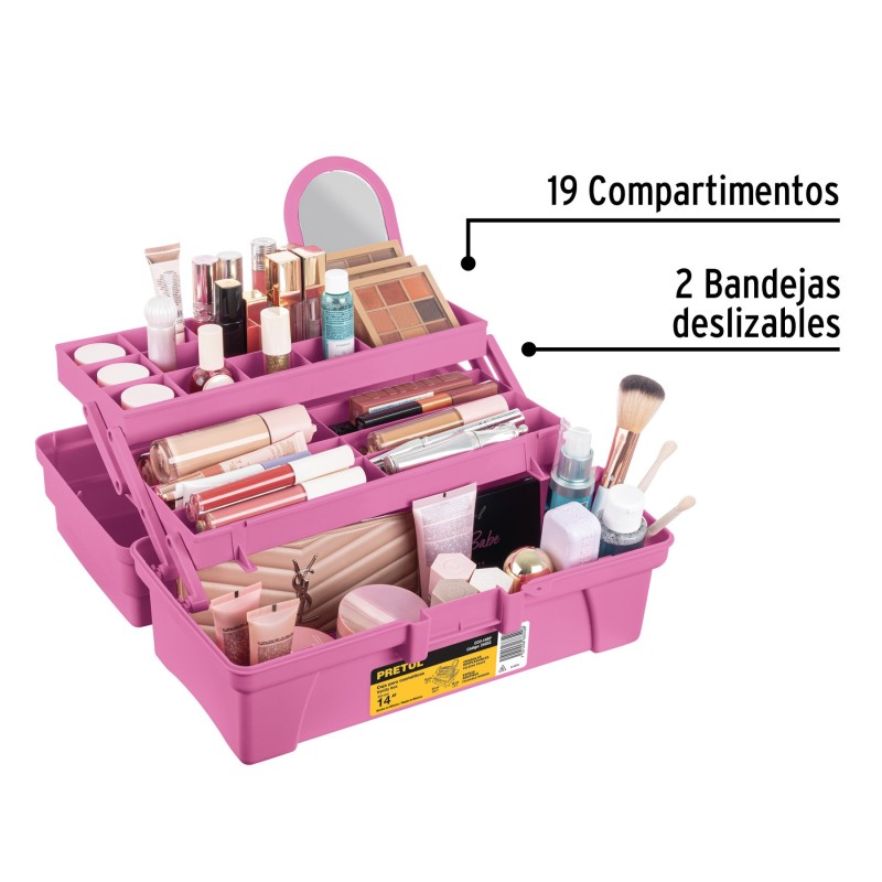 Caja de 14" rosa con compartimentos expandibles