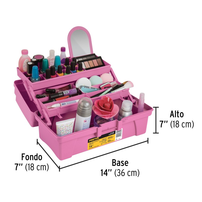 Caja de 14" rosa con compartimentos expandibles