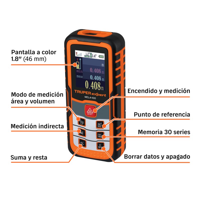 Medidor láser de distancia de 0.05 m a 100 m, Truper