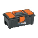 Caja plástica con compartimentos naranja de 14"