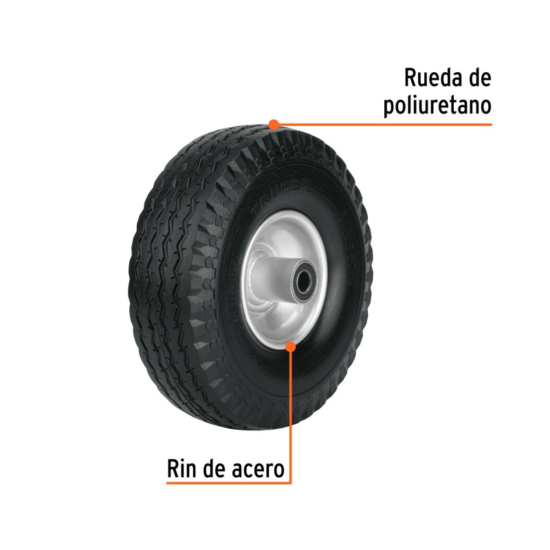 Rueda de poliuretano imponchable para eje lateral, 10"