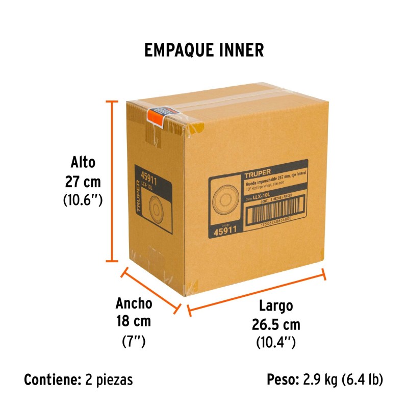 Rueda de poliuretano imponchable para eje lateral, 10"