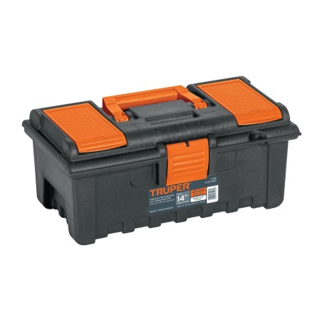 Caja plástica con compartimentos naranja de 14"